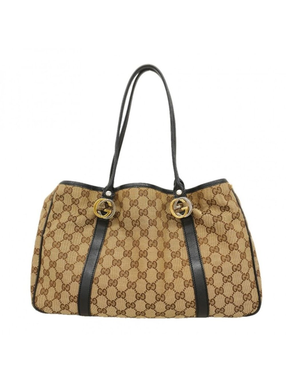Gucci Tote GG Canvas Beige Black Gold Silver